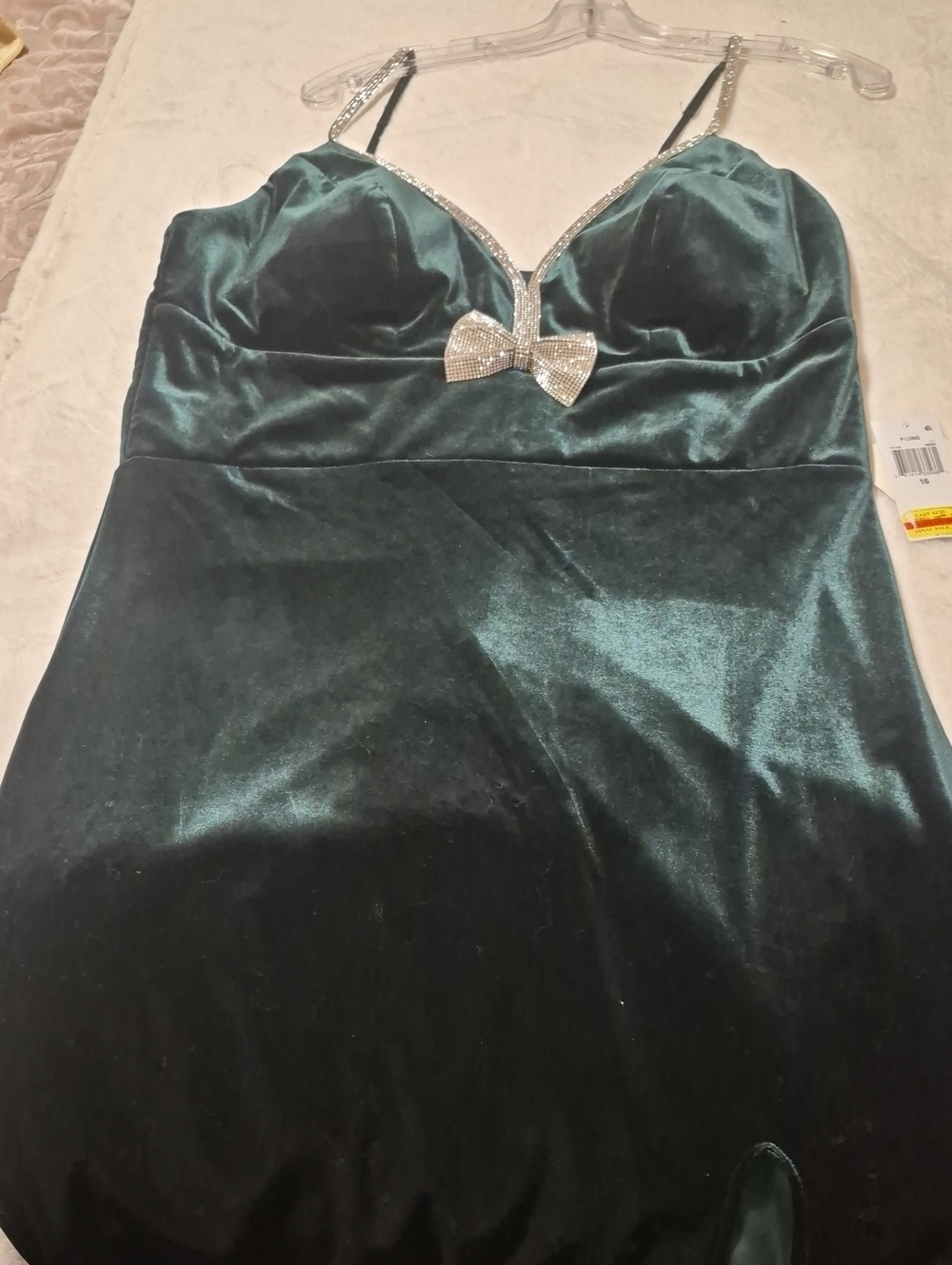 Velvet Mini Dress with Rhinestone Trim - Emerald Green